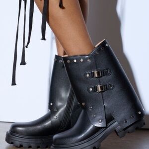 AZALEA WANG XAVIER BLACK WITH METAL FLAT BOOTIE - 10